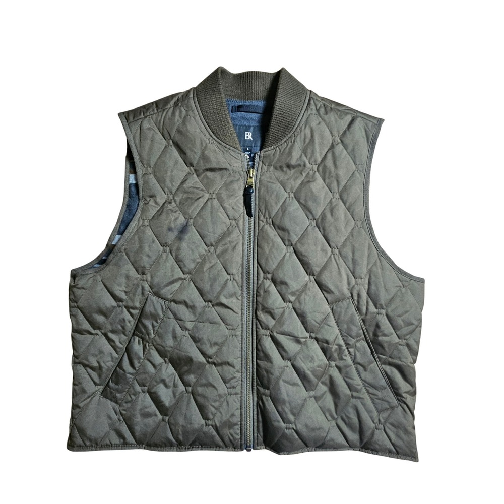 Banana Republic Luis Quilted Vest Mens L Puffer Flannel Lined Olive Outdoor